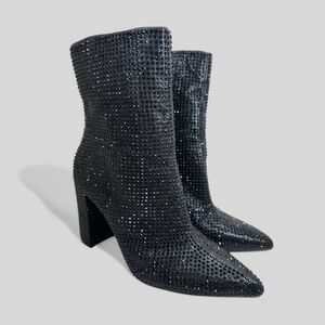Mix No. 6 Black Rhinestone Ankle Boots Block Heel